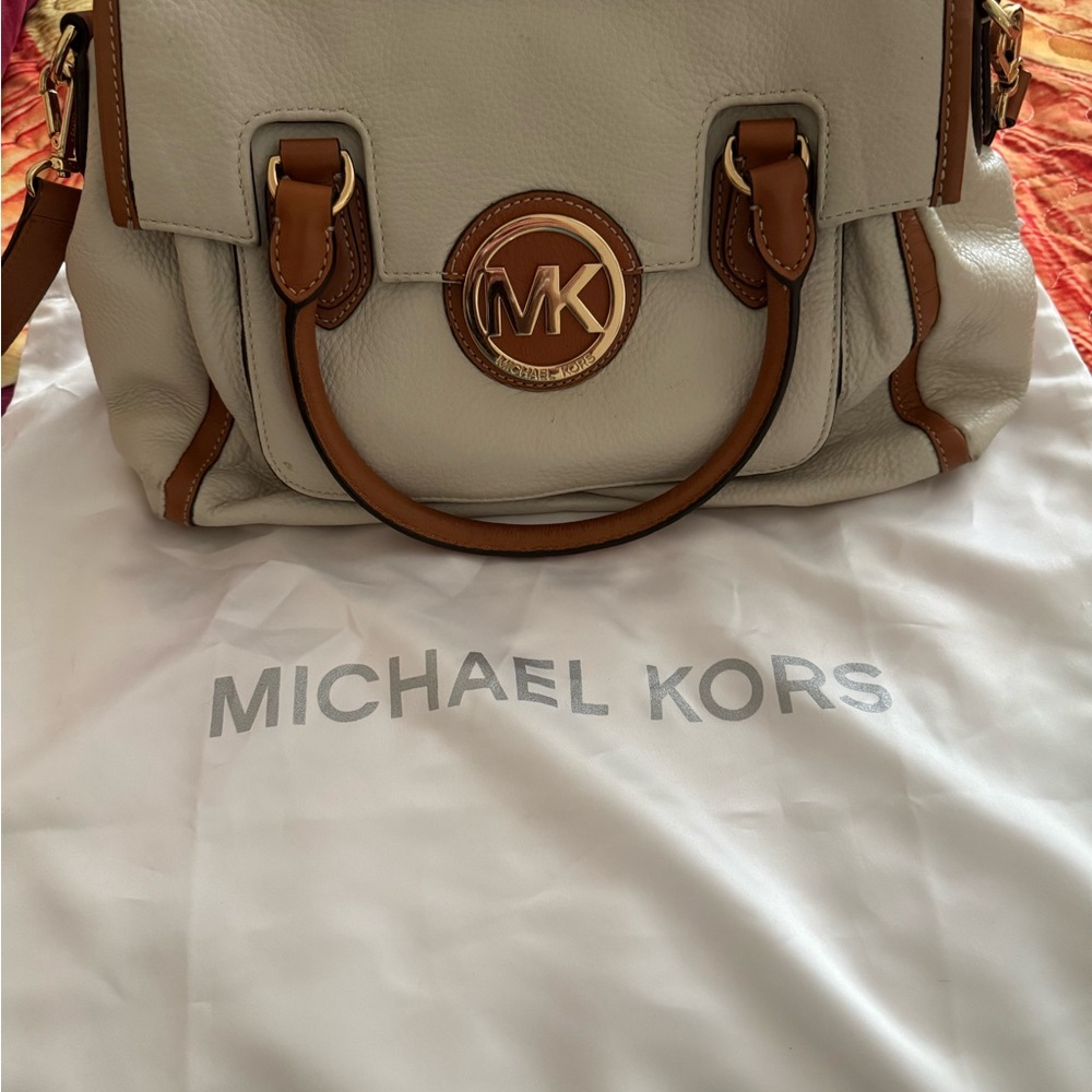 Michael Kors White and Tan Satchel